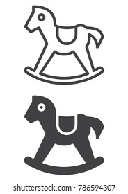 Rocking horse icon, line and solid version, outline and filled vector sign, linear and full pictogram isolated on white. Toys for kids, children symbol, logo illustration. Vector graphics