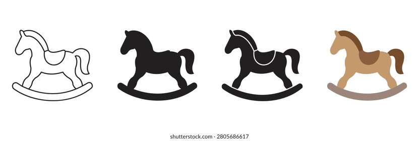 Rocking Horse Icon Set Vector Illustration, Toy Horse Silhouette, Outline and Glyph Symbol Collection