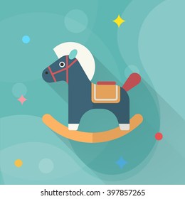 Rocking horse  icon , Vector flat long shadow design. Children's toys concept.