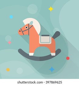 Rocking horse  icon , Vector flat long shadow design. Children's toys concept.