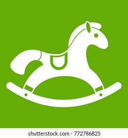 Rocking horse icon white isolated on green background. Vector illustration
