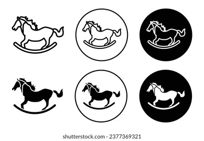 Icono de caballo de roca. Juego de símbolos de juego de caballos de bebé de madera. paseo infantil de caballo de mecedora o señal de vector pony. logotipo de la línea de carrusel de la silla de juguete infantil.