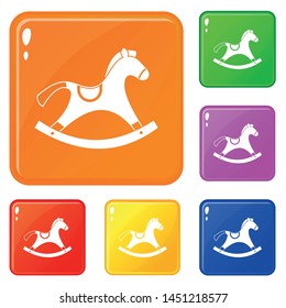 Rocking horse icons set collection vector 6 color isolated on white background