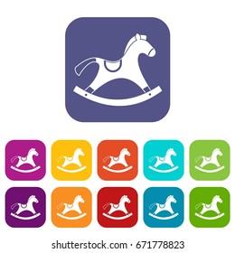Rocking horse icons set vector illustration in flat style In colors red, blue, green and other