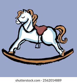 Rocking horse. Ink style, hand draw with texture. Vector, isolated.