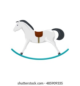 Rocking Horse Isolated on White Background, Merry Christmas and Happy New Year, Christmas Decorations, Vector Illustration 