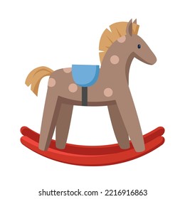 Rocking horse for kids vector illustration. Cute wooden toy for children, nursery element isolated on white background. Childhood, entertainment concept