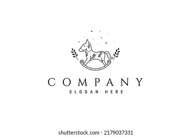 rocking horse logo decorated with plant and star ornaments in linear design style