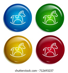 Rocking horse multi color gradient glossy badge icon set. Realistic shiny badge icon or logo mockup