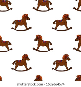 Rocking horse pattern.Baby toy. Isolated on white background. Vector hand draw seamless pattern