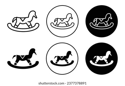 Rocking horse ride symbol set. Playing carousel pony hourse icon. Kid play with rocking horse vector line sign