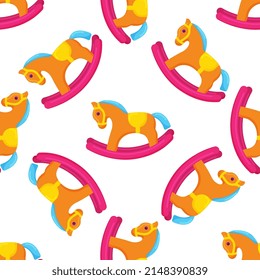 Rocking horse seamless pattern. First toys. Cloth, wallpaper, wrapping, fabric, print , surface, baby design.