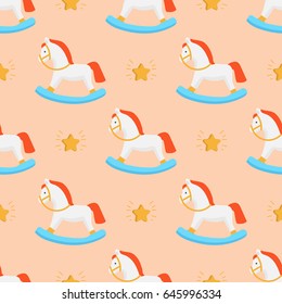 Rocking horse toy flat icon vector illustration seamless pattern