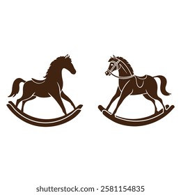 Rocking horse Toy silhouettes Flat Icon Set, Vector Symbol Illustration Clip Art against a white background.

