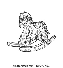 Rocking horse toy sketch engraving vector illustration. Scratch board style imitation. Hand drawn image.