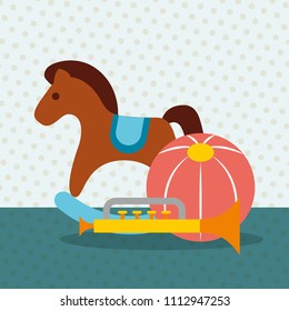 rocking horse trumpet and plastic ball toys