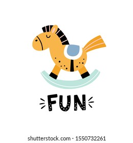 Rocking horse vector illustration on white background. Cute horse toy for kids. Funny children clipart