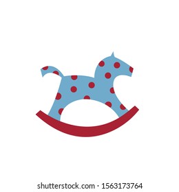 Rocking horse vector isolated on white. Cute toy horse in red dots. Flat cartoon style 