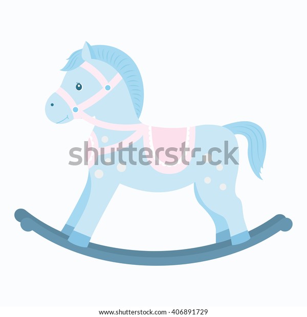 Rocking horse.Baby\
toy. Design element for baby shower card, scrapbook, invitation,\
children\'s goods and childish accessories. Isolated on white\
background. Vector\
illustration