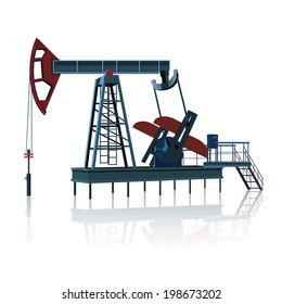 rocking for oil on a metal platform with reflection on white background