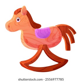 Rocking wooden horse on transparent background. Ecological toy for kids