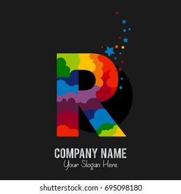 Rockline Letter R Logo Template Design Vector. Iridescent color solution. Isolated on a black background.