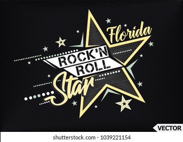 Rock'n Roll Star. T-shirt slogan print poster vector illustration