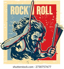 ROCK'N ROLL VECTOR DESIGN, ROCK N ROLL ILUSTRATION, DRUMMER ROCK'NROLL