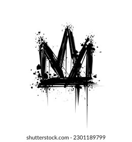 Rock'n'Roll black Crown isolated white vector  Grunge style Graffiti Crown sign tag  Street art Crown grunge element in spray paint style  Printable vector template for print fabric   textile
