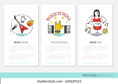 Rock-n-roll Business Brochure Template with Linear Thin Line Vector Icons