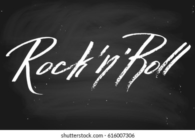 Rock'n'roll chalk chalkboard blackboard music handwriting handwritten text, chalk on a blackboard, vector.