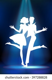 Rock-n-roll or disco dancing. Silhouette drawing vector.Can be used for banners, cards, covers, etc.
