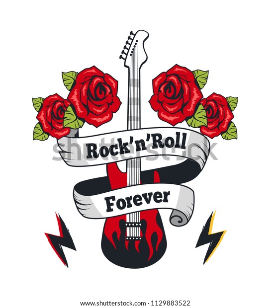 Rocknroll Forever Electric Guitar Ribbons Music Stockvector Rechtenvrij 1129883522 Shutterstock