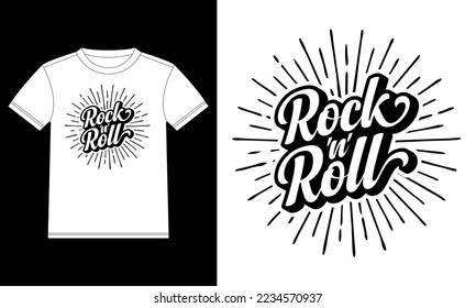 Rock'n'Roll hand drawn lettering  Rock festival poster T  shirt Design template  Car Window Sticker  POD  cover  Isolated White Background Vector illustration
