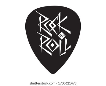 Rock'n'Roll lettering. Guitar signature pick/mediator design.