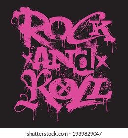 Rock'n'Roll music Creative Lettering Grunge style   Print tee poster isolated vector  Rock n Roll culture vintage style print stamp t  shirt  Vector lettering artwork