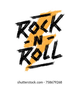 Rock'n'Roll music Creative Lettering Modern style Grunge Poster, Print label isolated from black. Rock n Roll culture Tee print stamp t-shirt lettering vector artwork