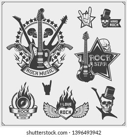 Rock'n'Roll music symbols  labels  logos   design elements  Print design for t  shirts 