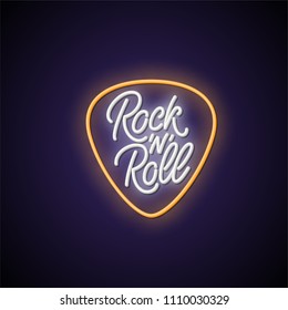 Rock'n'roll neon signboard. Vector illustration.