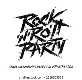 Rock'n'roll Party print design grunge style font    isolated vector template  Rock n roll lettering design white background  Grunge style print stump tee   poster design  Rock Music type font