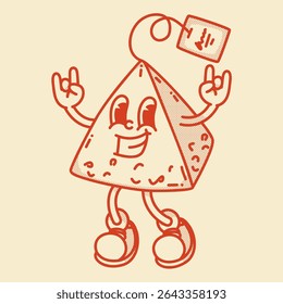 Rock'n'roll pyramid tea bag mascot with bold attitude. Vintage design for Matcha and Hibiscus blends