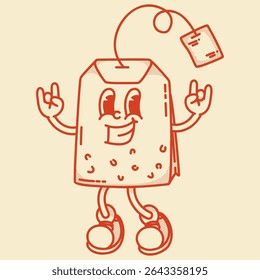 Rock'n'roll tea bag mascot with bold attitude. Vintage design for Matcha and Hibiscus blends in edgy foil packaging