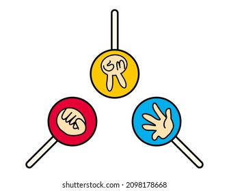 Tijeras de papel de roca. Señal de mano. Ilustración vectorial.