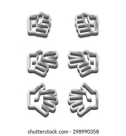 Rock-paper-scissors metallic black and white icon on white background with shadow