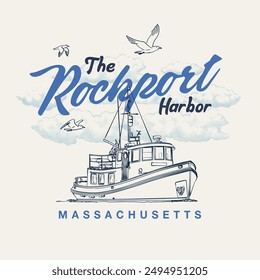 Rockport Harbor Boat Vector Graphic