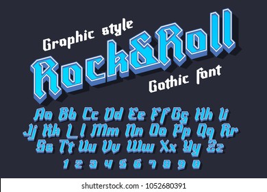 Rock&Roll - decorative modern font with graphic style. Trendy alphabet letters for logo, branding. Vector illustration