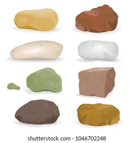 Rocks, Boulders And Stones Set/
Illustration of a set of various cartoon styled rocks and other boulders, ore and minerals