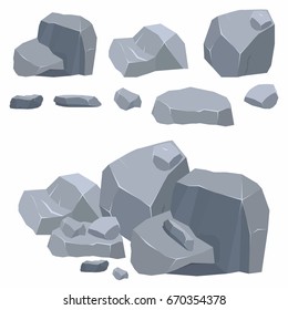 Rocks cartoon set. Different isometric stones. Vector