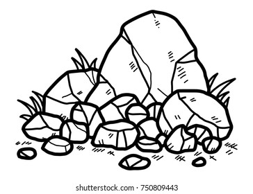 rocks / cartoon vector and illustration, black and white, hand drawn, sketch style, isolated on white background.