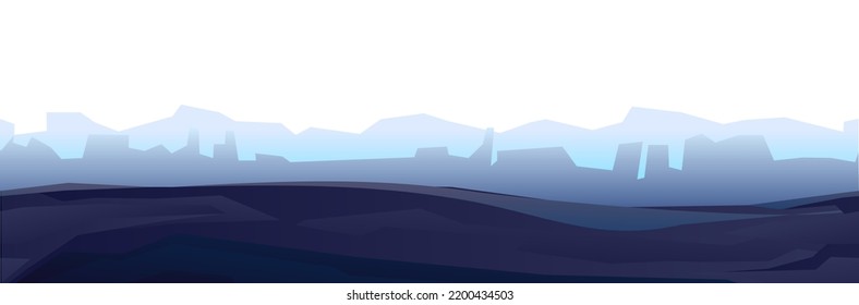 Rocks cliffs landscape. Night scenery in mountains. Dark twilight and dusk. Seamless illustration. Cartoon flat style. Isolated on white background. Vector.